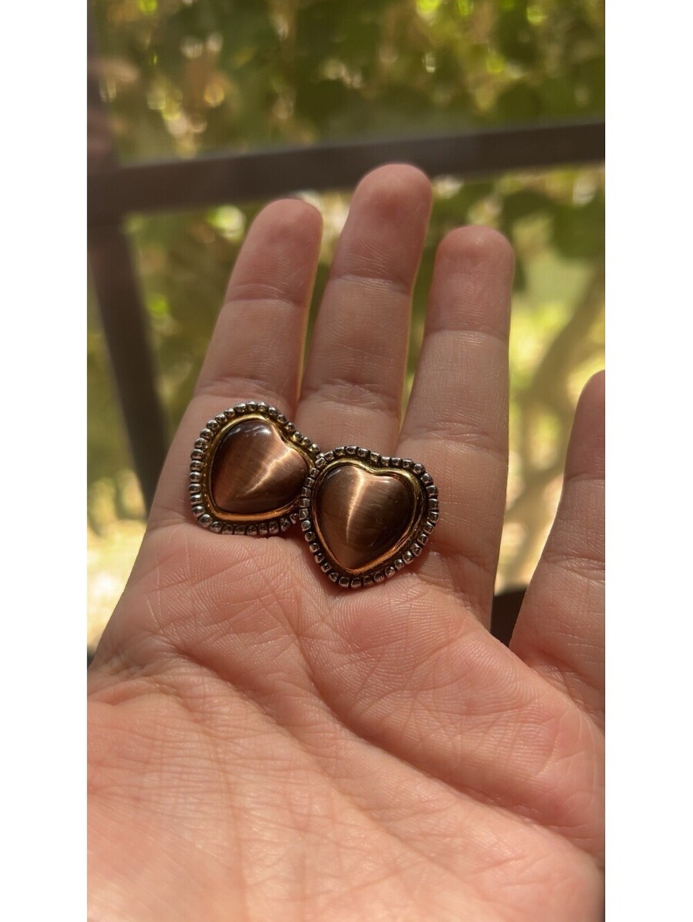 Beautiful Vintage Chic Heart-Shaped SilverToned Stud Earrings Vintage Faux Tiger